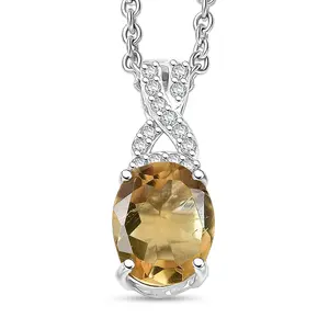 Citrine, White Zircon Infinity Pendant Necklace in Rhodium Over Sterling Silver 1.85 ctw 20 Inches