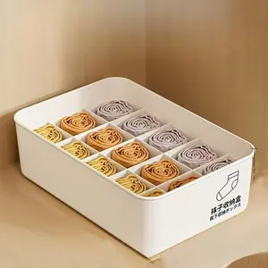 3-Section Underwear and Socks Organizer Box, Covered Closet Drawer Storage Container for Bras, Underwear, Socks and Shorts, Stackable Space-Saving Wardrobe Organizer for Dorm Room and Home