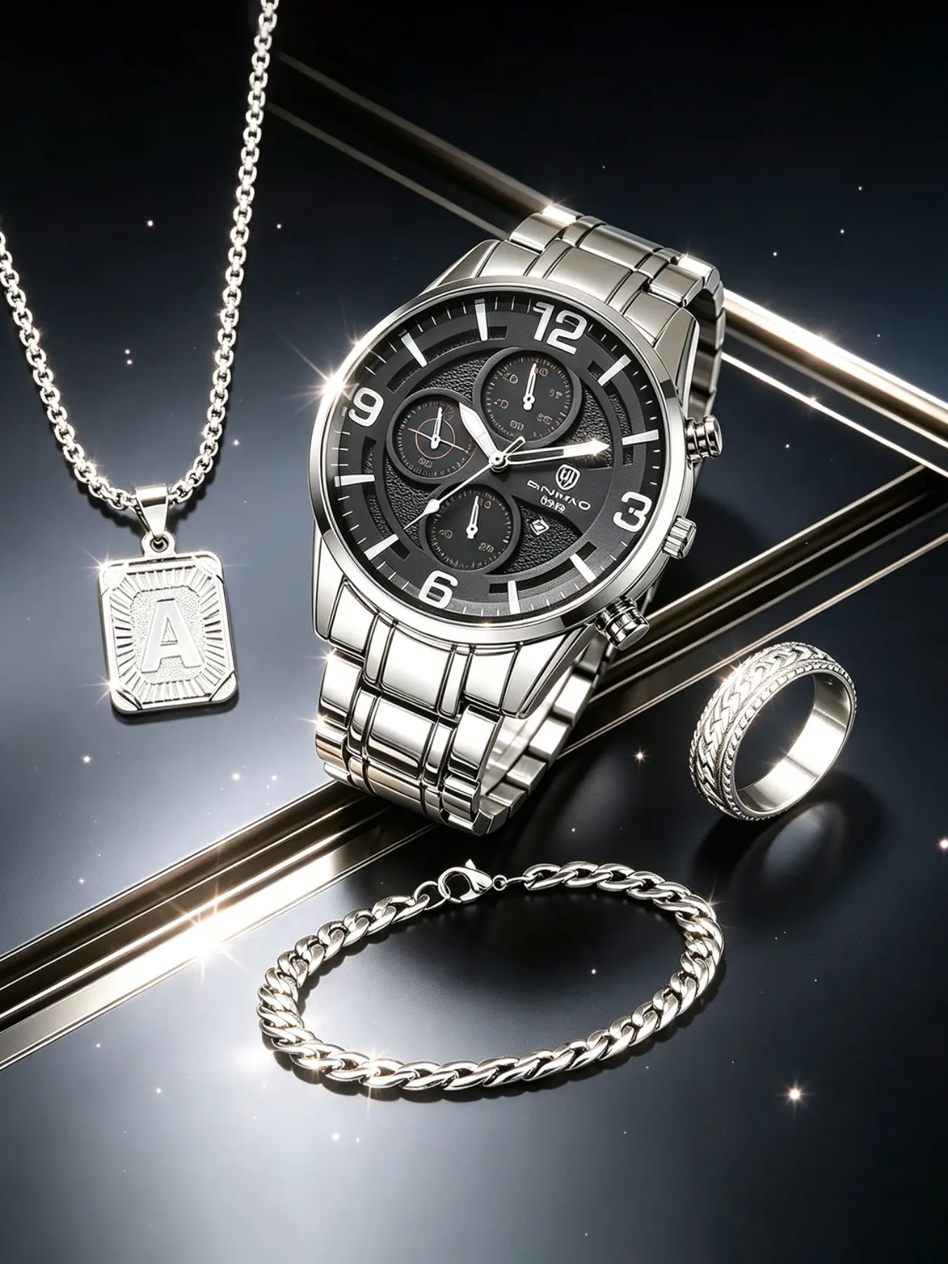 4pcs Watch Set, Vintage Style Necklace Ring Bracelet Kit, Perfect Gift for Holidays, Graduation, Father's Day, Valentine's Day