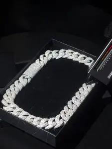 15Mm Diamond Tester GRA Hip Hop Style S925 Silver Iced Pearlescent VVS Full Diamond Iced Hip Hop Cuban Men's Chain Pure Glamour Fashion Jewelry, Anniversary Gift