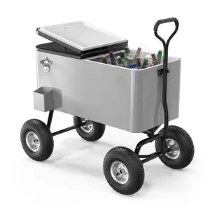 【Summervibes】Ubesgoo 80 Quart Wagon Rolling Cooler Ice Chest, w/Long Handle and 10" Wheels, Portable Beach Patio Party Bar Cold Drink Beverage, Outdoor Park Cart on Wheels