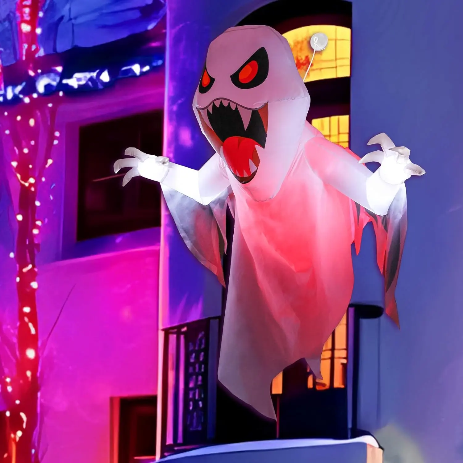 4.3 FT Tall Halloween Window Inflatables Ghost Broke Out from Window Outdoor Indoor Blow Up Decorations with Build-in LED for Home Lawn Garden Holiday Party