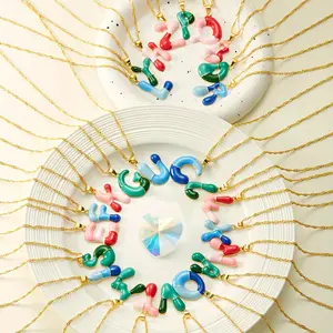 1pc Bold Enamel Bubble Alphabet 26 Letter Initial Pendant Necklace - Golden Plated Women's Jewelry with Vibrant Colorful Letters, Cute Whimsical Design for Casual Attire & Gift Giving, Bubble Letter Necklace, Luxurious Appearance