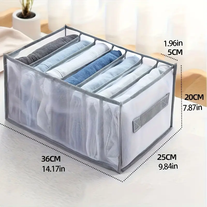 7 Grid Foldable Mesh Storage Box, Clear Visible Closet Organizer for Underwear Socks Pants, Space Saving Wardrobe Storage for Bedroom Dorm