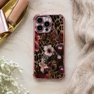 A cheetah cherry blossom pattern phone case, with shockproof transparent soft corners, anti-slip and drop protection, camera protection, compatible with iPhone 17, 16, 15, 14, 13, 12, 11, X, XS, XS Max. An ideal birthday gift for both men and women., Acce