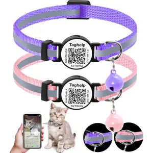 2 Pack Breakaway Cat Collar with QR Code & Bell, Reflective Safety Collar with Never-Lost Digital ID Tag, Adjustable 7.5-12.5 Inch for Indoor Outdoor Cats (Purple & Pink)