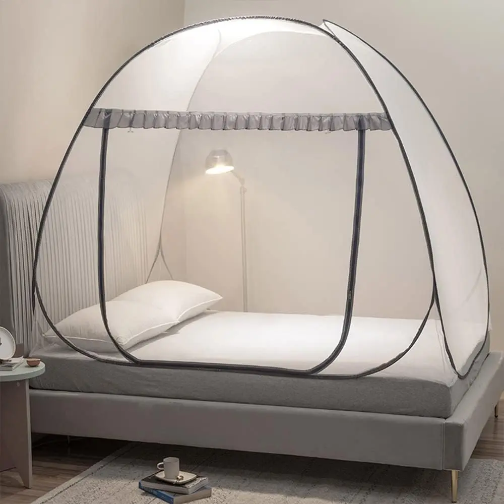 Pop Up Mosquito Net Tent for Bed, Bed Canopy with Net Bottom, Mosquito Netting Bed Tent, Suitable for Indoor Outdoor Camping, Insect Screen (Full/Queen, Gray)