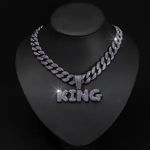 Necklace King Letter Pendant Moissanite Diamond Purple Stone Cuban Chain Hip Hop Jewelry Party Gift For Men Women Trendy Iced Out Fashion Jewelry