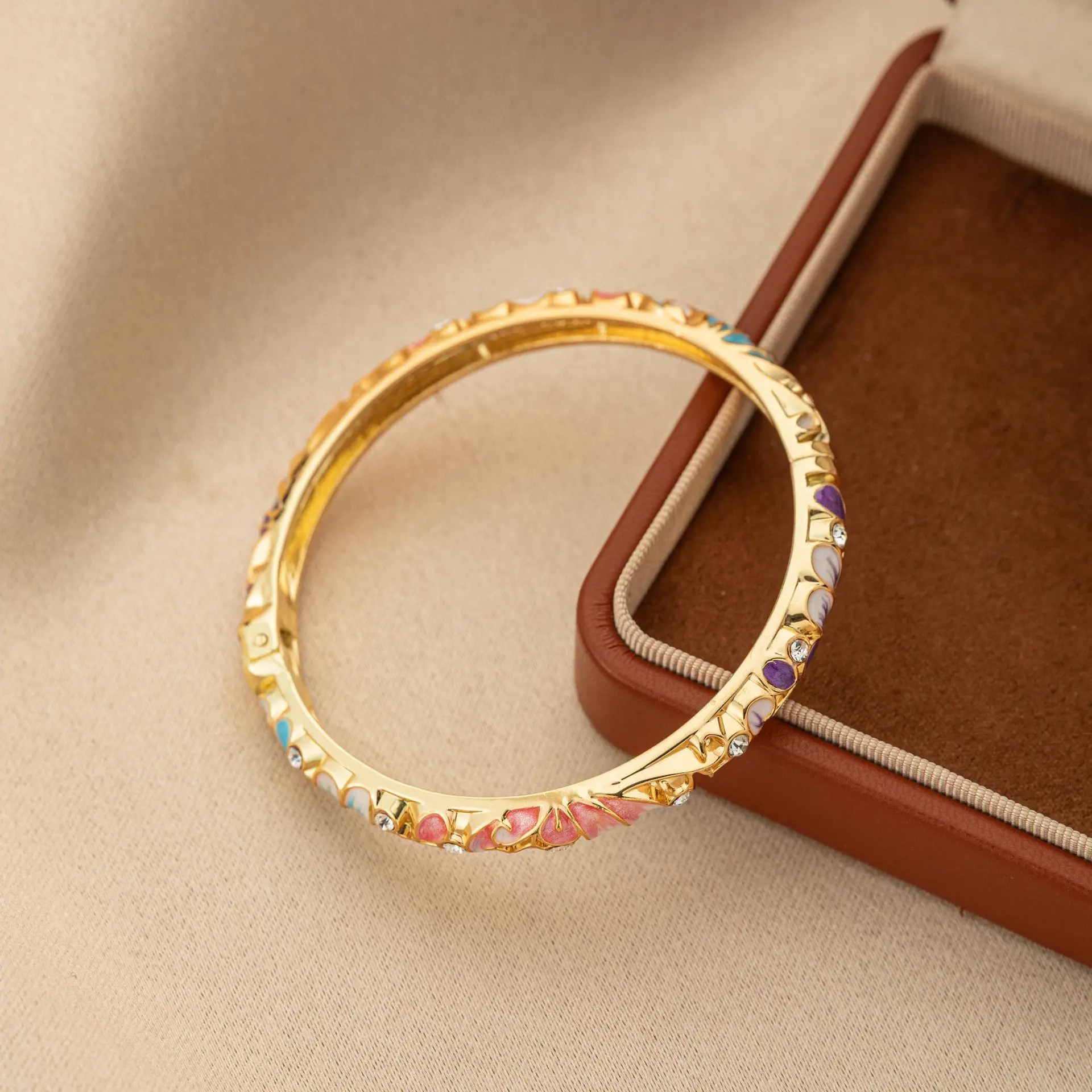 September Laurel  Gold Tone Butterfly Floral Enamel Bangle Bracelet for Women, Rhinestone Hinged Bracelet, Vintage Elegant Jewelry, Wedding, Party, Anniversary & Birthday Gift