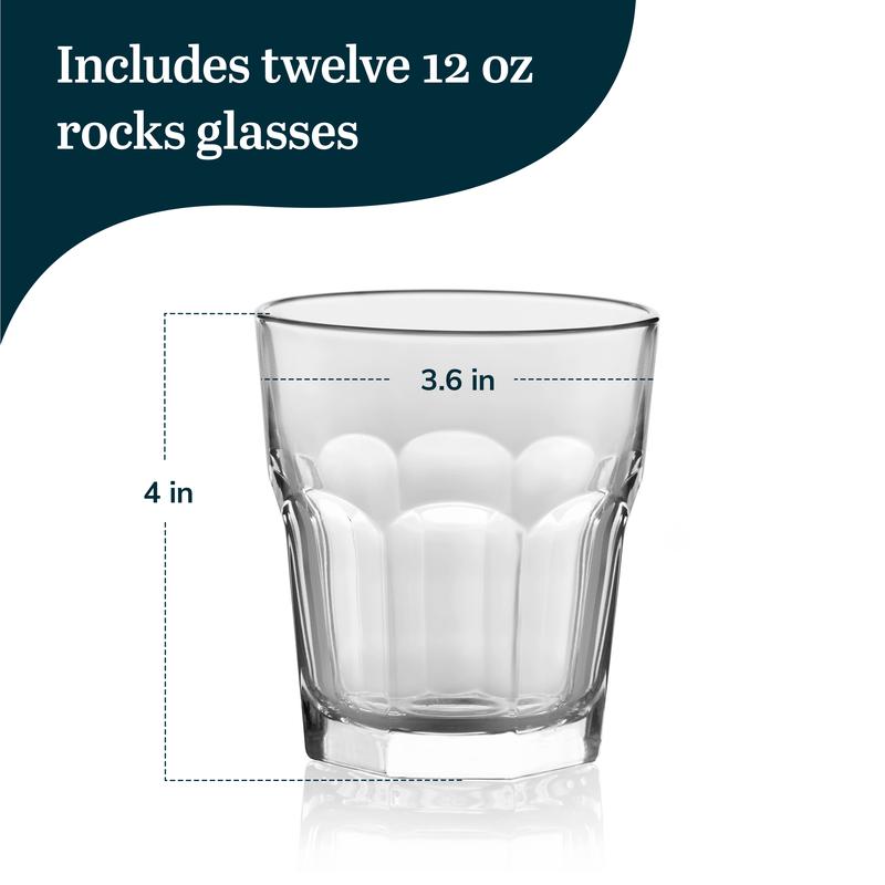 Libbey Gibraltar Rocks Glasses Set, Iconic Glassware Drinking Glasses Set of 12, Stunning, Heavy Duty, Dishwasher Safe Glasses for Everyday Use