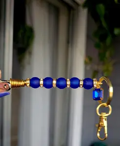 Nadine - Royal Blue, Gold Crystal Beaded Multi-Use Clip | Keychain | Card Holder | Bracelet Helper
