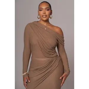 Chocolate Textured One Shoulder Bodysuit