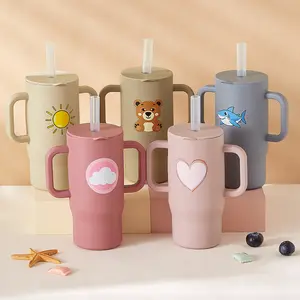 VODVOB Silicone Straw Water Bottle, Training Cup,Easy-Grip, Cute Print, 210ml