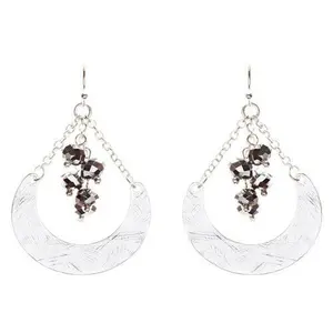 Crystal Cluster Hand Polished Drop Earrings Hematite