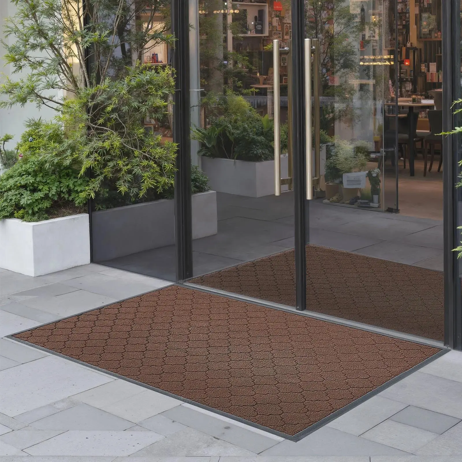 【SummerFinds】VEVOR Single Indoor-Outdoor Industrial Washable Rug, 47x35in Heavy-Duty Front Door Mat with TPE Backing, Modern Stylish Carpet for Hallways-Garage, Brown