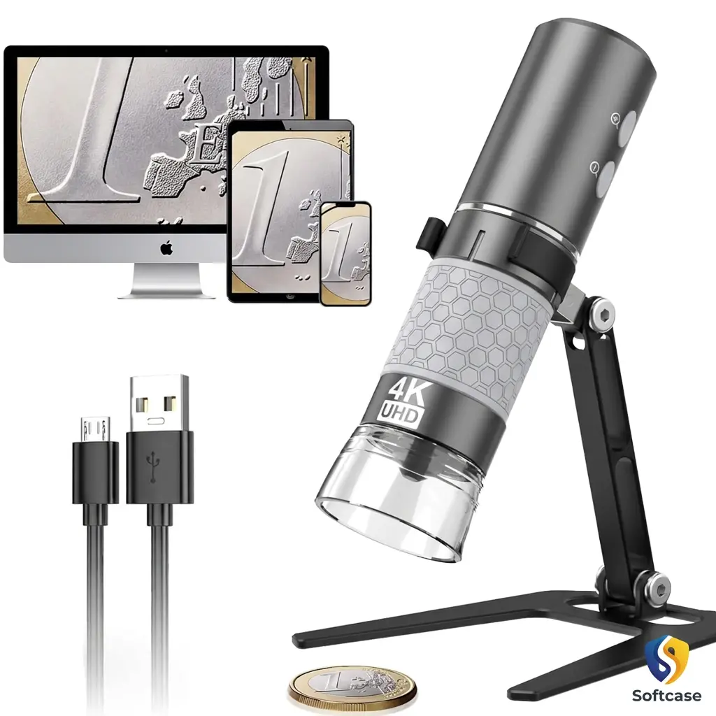 Wireless Digital Microscope 4K HD Wi-Fi Microscope Camera Digital Magnifier Compatible for iPhone, Android Phones and PC (Black), Easy Use Portable Family Science Project Gift Children Son Daughter STEM Creativity Art School Books Educational Test Help