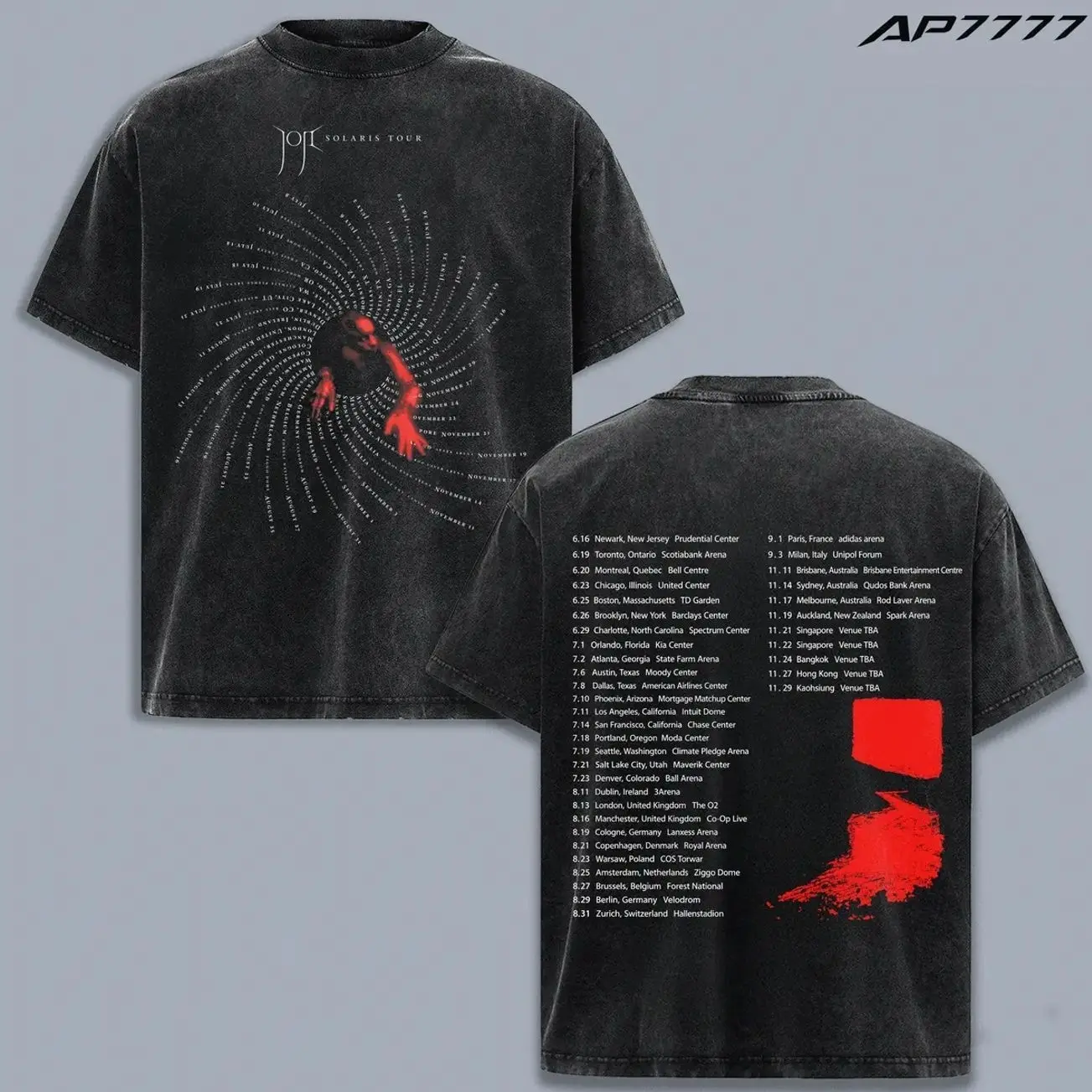 Joji Solaris Tour 2026 Vintage Washed T-Shirt, Dark Aesthetic Spiral Tour Dates Graphic Tee, Double Sided Concert Merch Shirt, Alternative Indie Music Streetwear Oversized Unisex Heavy Cotton Fan Gift Tee MQP