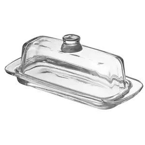 Royalty Art Glass Butter Dish with Lid, Single Stick Container with Handle Cover, Rustic Farmhouse or Vintage Boho Kitchen Accessory, Clear (Clear) Serving Reusable Plates Collection