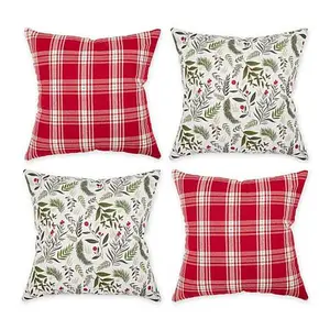 Design Imports Asst Holiday Sprig/Plaid Pillow Covers - Set of 4