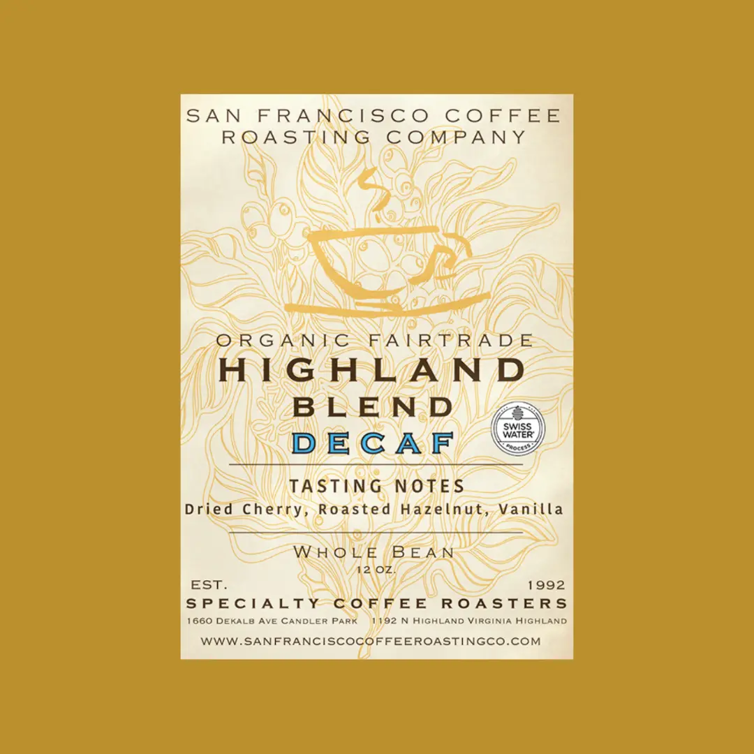 San Francisco Coffee Roasting Company Organic Fair Trade Highland Blend Decaf Vanilla 12 oz Full-Bodied Roasted Hazelnut & Dried Cherry Beverage