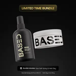 BASED Texture & Hold Duo: Sea Salt Spray & Hair Clay Bundle - Non-Toxic Volumizing Spray with Kelp & B5 + Strong Hold Texturizing Clay with Santal Sandalwood, Low Shine, Paraben Free