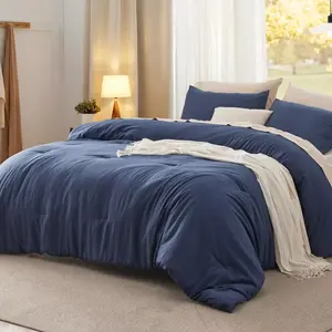 Bedsure Queen Size Comforter Set Navy Soft Prewashed Bedding for All Seasons 3 Pieces GentleSoft™ Warm Down Alternative Bed Set Valentine Gift