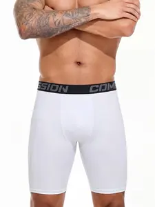 Men's Letter Laced Basketball Tight Athletic Wear Shorts Underwear, Sports Training Half-Length Pants, Breathable High Elasticity Compression Bottoms, Workout Compression Shorts, Tight Fitted Shorts, Summer Sports Shorts