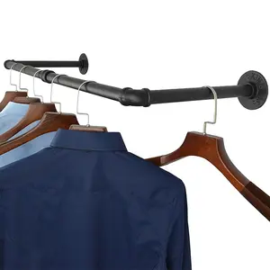 Industrial Style Wall Mounted Clothing Garment Rack with Hangers, Home Wardrobe Storage Shelf, Wall Hanging Clothes Organizer for Room, Home Retail Use