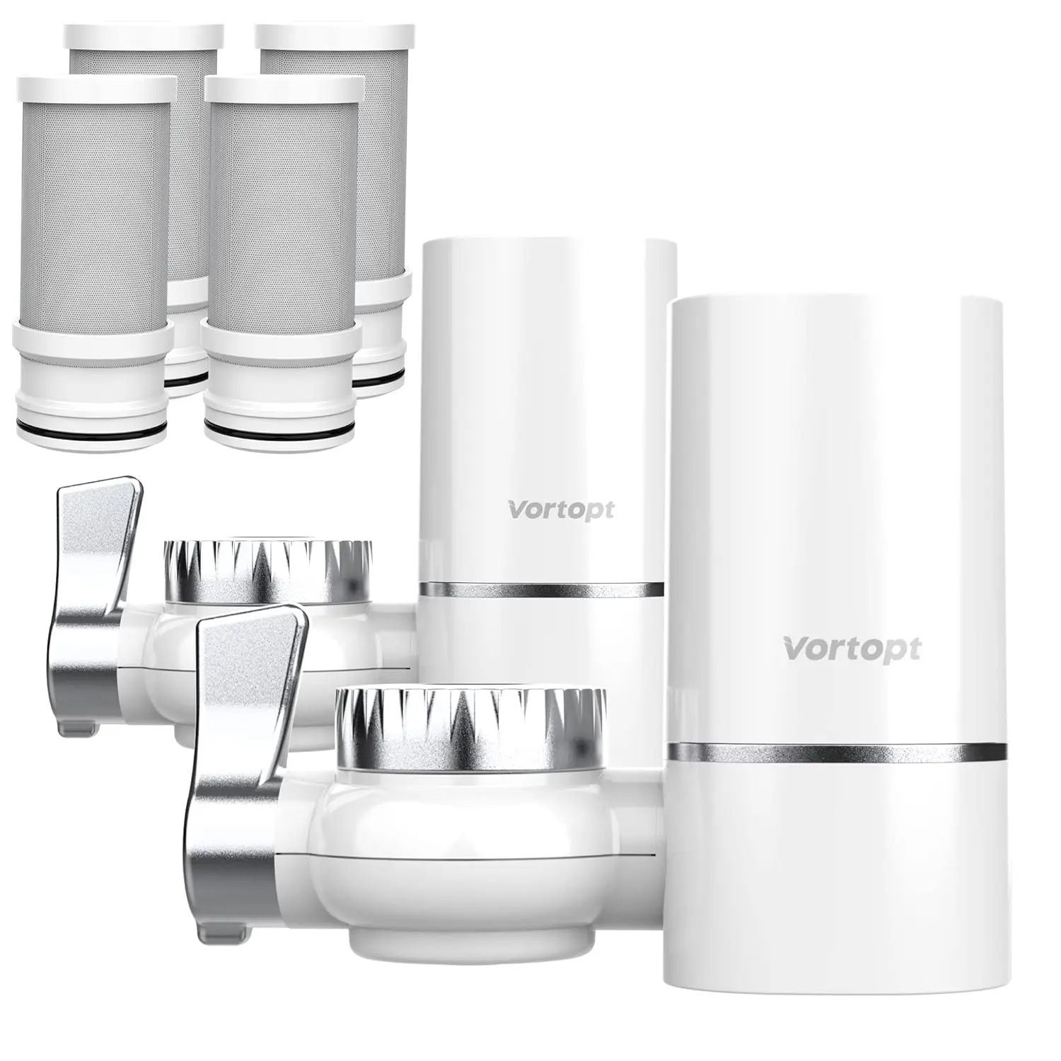2 Faucet Water Filter for Sink, Rapid Flow - 400 Gallons Faucet Mount Water Filtration System for Tap Water, NSF Certified Reduces Chlorine & Bad Taste with 4 Replacement, T1