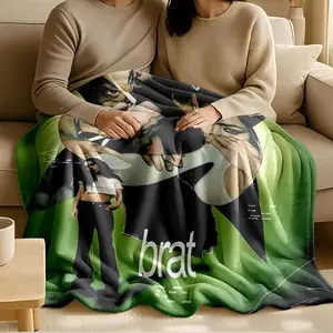 1 piece Brat album cover art design themed flannel blanket - Modern design flannel blanket, suitable for sofas and beds, all-season use, super soft and comfortable, digital printing, 100% polyester material, machine washable, suitable for camping