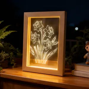 Daffodil Wooden Frame LED Night Light - Soft Glowing Home Decor for Cozy Ambiance acrylic  picture  frame