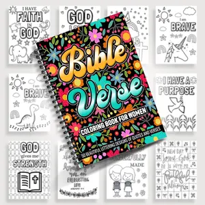 1pc 5.5x8.3 Inch Spiral-Bound Bible Coloring Book- Inspirational Scriptures + Stunning Flowers, Designed for Adults to Relieve Stress, Spark Creativity in Leisure Time - For Everyone