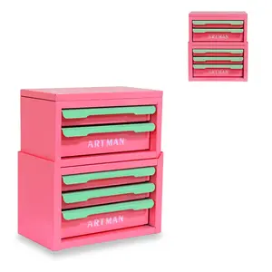 Drawer-style desktop storage box, office workstation organizing magic tool, desk stationery storage rack, cosmetic storage cabinet--{Pink-green color, 2+3 layers}