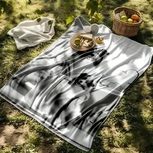 1 piece Schnauzer Parent-Child Time in a Cozy Bathroom themed flannel blanket - Modern design geometric pattern flannel sofa blanket, suitable for beds and sofas, all-season use, super soft and comfortable, digitally printed pattern, 100% polyester