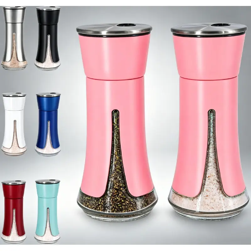 Pink Salt and Pepper Shakers Set with Adjustable Pour Holes, Refillable Spice Shakers for Kitchen, Dining Table, Restaurant, Camping & BBQ, Cute Pink Kitchen Decor Accessories