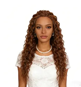 Half Wig 26 Inch Long Synthetic Hair Curly Water Wave 3 in 1 Wigs Beginner Friendly Flip Over Drawstring Glueless Wig Ready to Go Seamless Clip in Wigs for Women Party Daily Use Light Auburn Copper