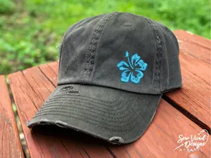 Hibiscus Flower Hat | Distressed Baseball Cap OR Ponytail Hat | Aloha Hibiscus Flower Hat | Hawaiian Vacation Hat | Hawaii Hats | Beach Hat