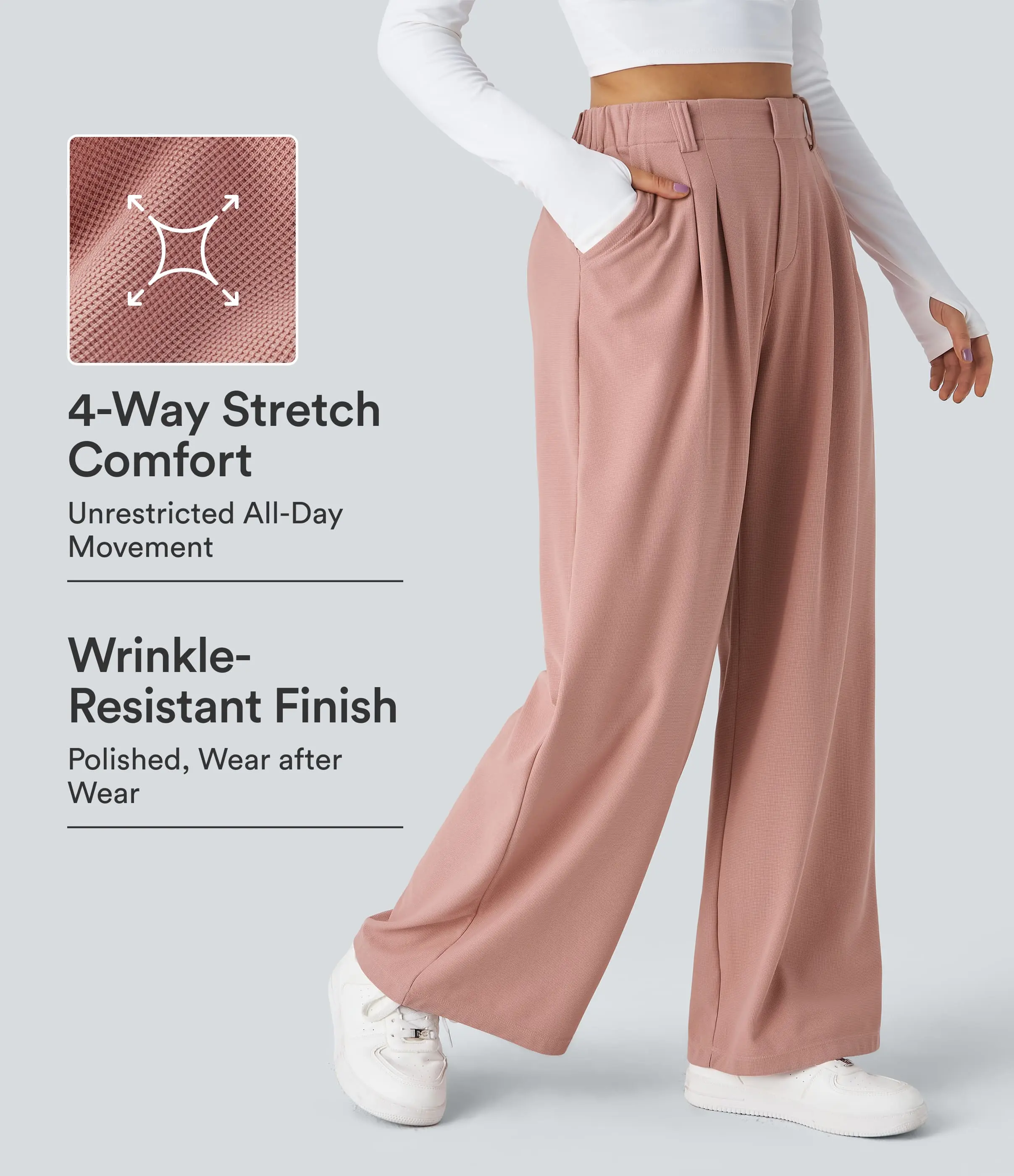 【Creator’s Pick】Halara Flex High Waisted Pocket Wide Leg Waffle Work Pants