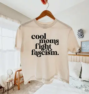 Comfort Colors Boxy Crop Top 'Cool Moms Fight Fascism' Shirt, Minimalist Retro Resistance Mother's Day Tee, Y2K, Fashion, Streetwear, Women, Cotton Crew Neck