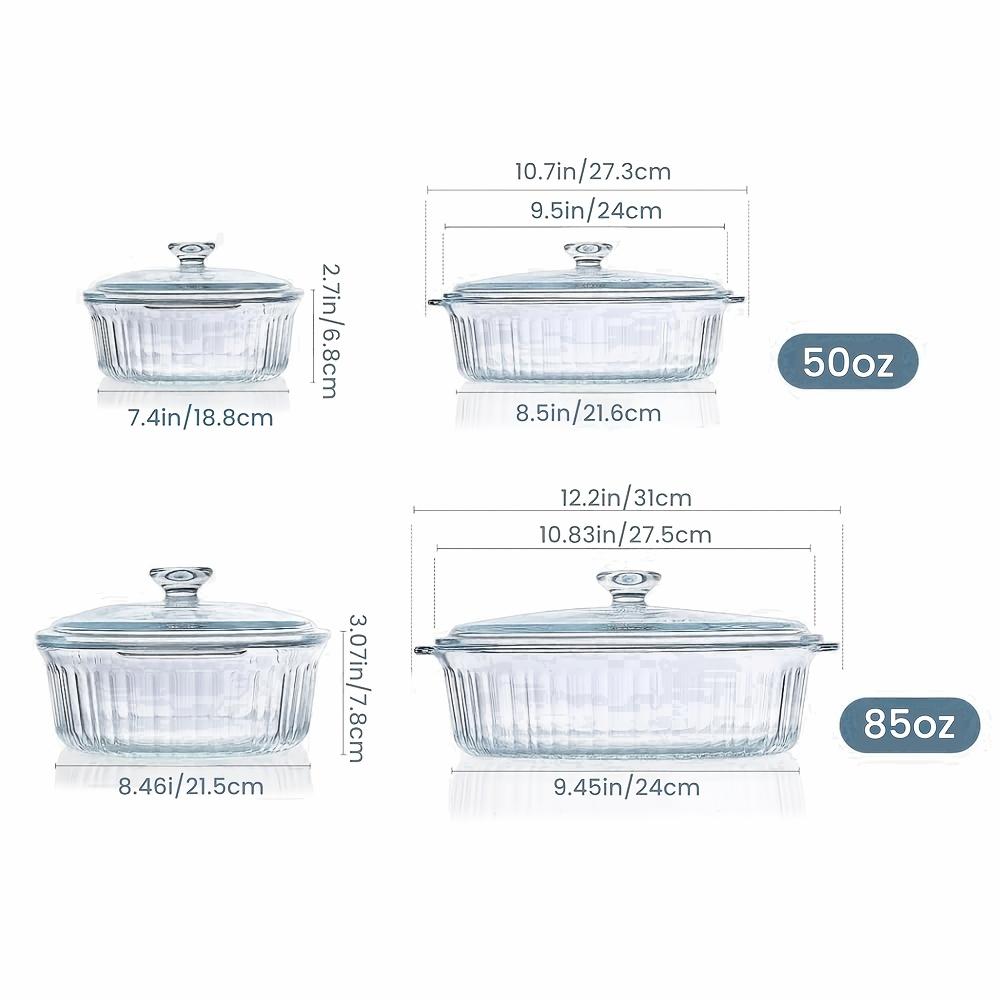 Elegant Glass Casseroles with Lids Set, Ribbed Oval Roaster, Transparent Covered Cookware, Versatile Deep Glass Food Containers, 50oz & 85oz, for Baking, Cooking, Oven & Microwave Safe, with Ideal for Desserts, Chicken, Pasta, for Holidays