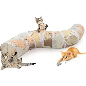 Tunnel - S-Shape Peekaboo  Cave with Toys, Foldable Tubes for Indoor Pets