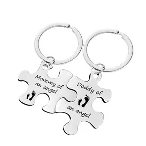 2026 Mommy and Daddy of an Angel Keychains Memorial Puzzle Keyring for Infant Lost Stainless Steel Sympathy Gifts Love Tribute