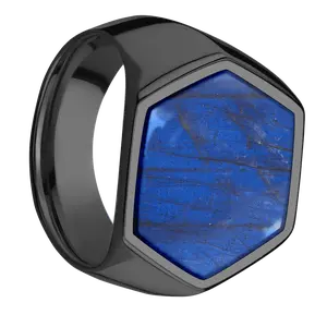 Extra Large Hexagon signet ring (23x20mm) in Zirconium, with a Wide style band, a Labradorite inlay.