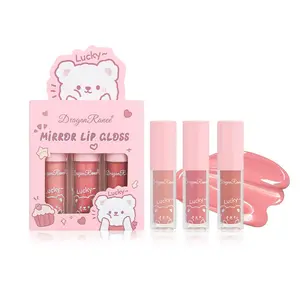 Cute Cartoon Bear Pattern Moisturizing Lip Gloss, 3 Counts/set Glitter Mirror Lip Glaze Stick, Plumping Lip Oil for All Occasions Makeup, Christmas Gift, Lip Care