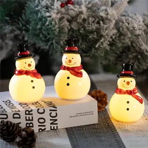 3 Pack Light Up Snowman Figurines Christmas Decorations, LED Ceramic Snowman Tabletop Lights for Holiday Home Decor, Winter Xmas Decor for Fireplace Mantel, Bedroom, Table, Festive Night Light Ornaments, table decorations, home decor