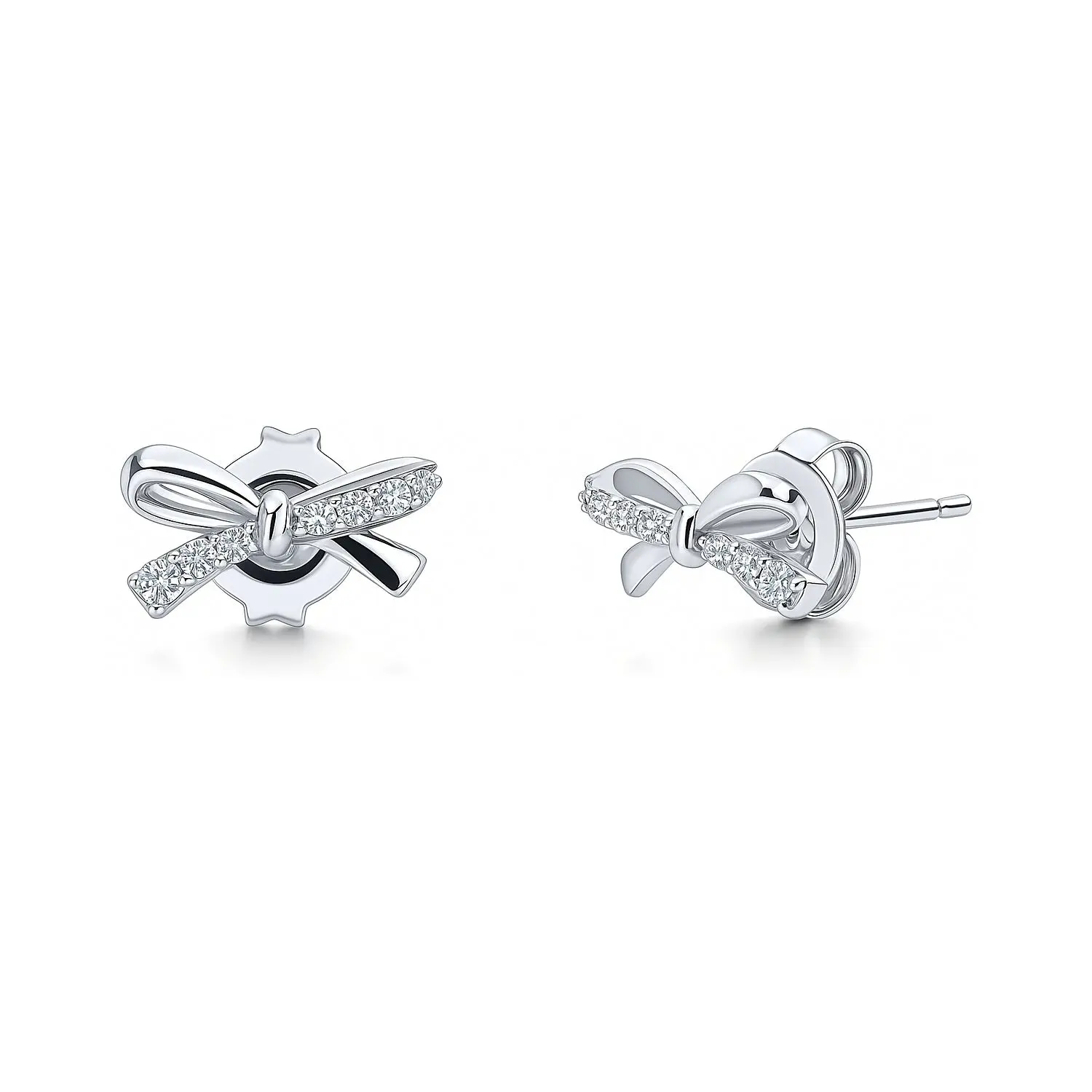 BERRICLE Sterling Silver Bow Tie Ribbon Helix Cartilage Stud Earrings for Women, Cubic Zirconia CZ