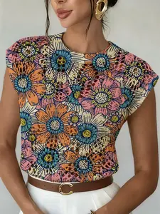 Elegant Women's Vintage Bohemian Leopard Print Floral Sweater, Spring Summer Fall Casual Sleeveless Knitwear, Breathable Hollow Out Design