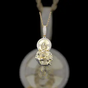 Gold Plated Necklace for Men, Hip Hop Iced Out Saint Jude 14mm Pendant with Cubic Zirconia on a 22-Inch Miami Cuban Chain, Gold Plated Necklaces