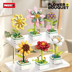 Mini potted flower bouquet building block toys, lotus flowers, spring flowers, red peonies, camellias, hyacinths, sunflowers, STEM educational toys, DIY home decoration, perfect birthday gift for girls