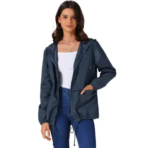 INSPIRE CHIC Women's Windbreaker Jacket with Hood Pockets Lightweight Waterproof Raincoats Casual Fall Outfits